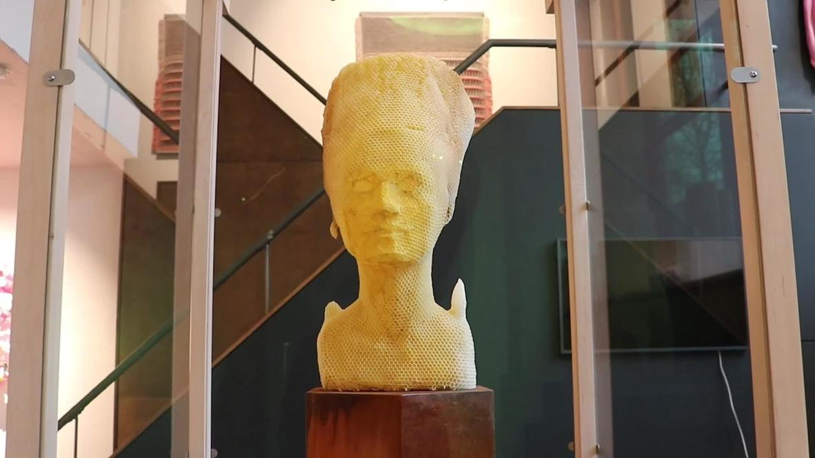 Netherlands: Nefertiti bust made from honey beeswax displayed in Amsterdam