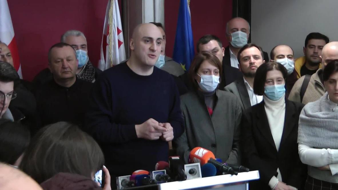 Georgia: Supporters of opposition leader Melia gather at party HQ in Tbilisi after court ruling
