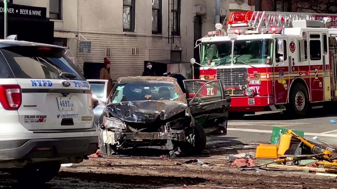 USA Several injured after car hits outdoor dining set in multivehicle crash in NYC Video Ruptly