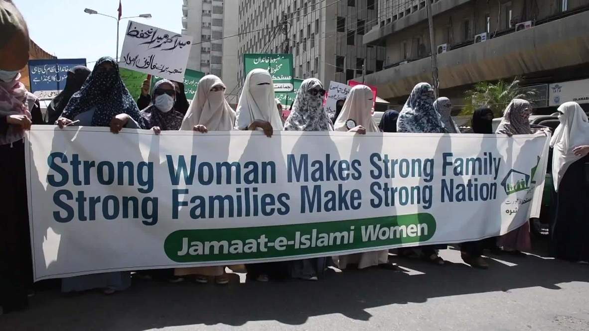 Pakistan Female JamaateIslami supporters rally against women's