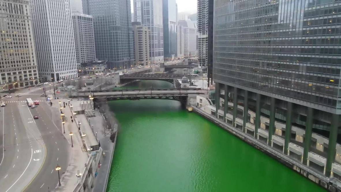 USA Drone Captures Chicago River Dyed Green For St Patrick s Day 