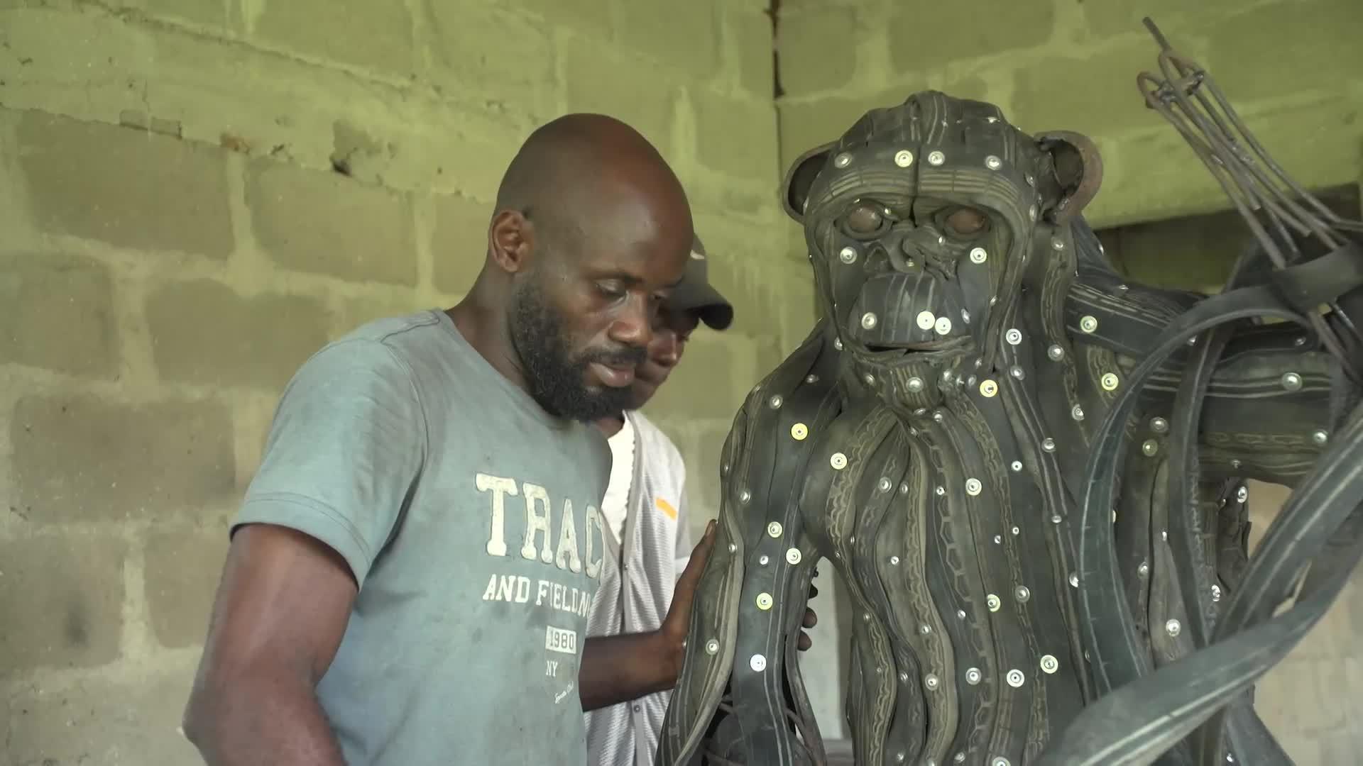 Watch Nigerian artist turning expired tyres into amazing sculptures