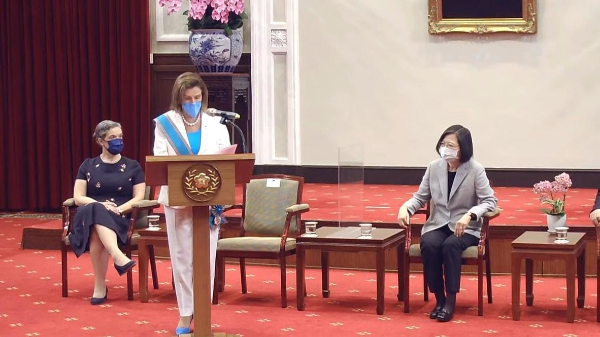 Taiwan Pelosi addresses Taiwanese Government at presidential office in