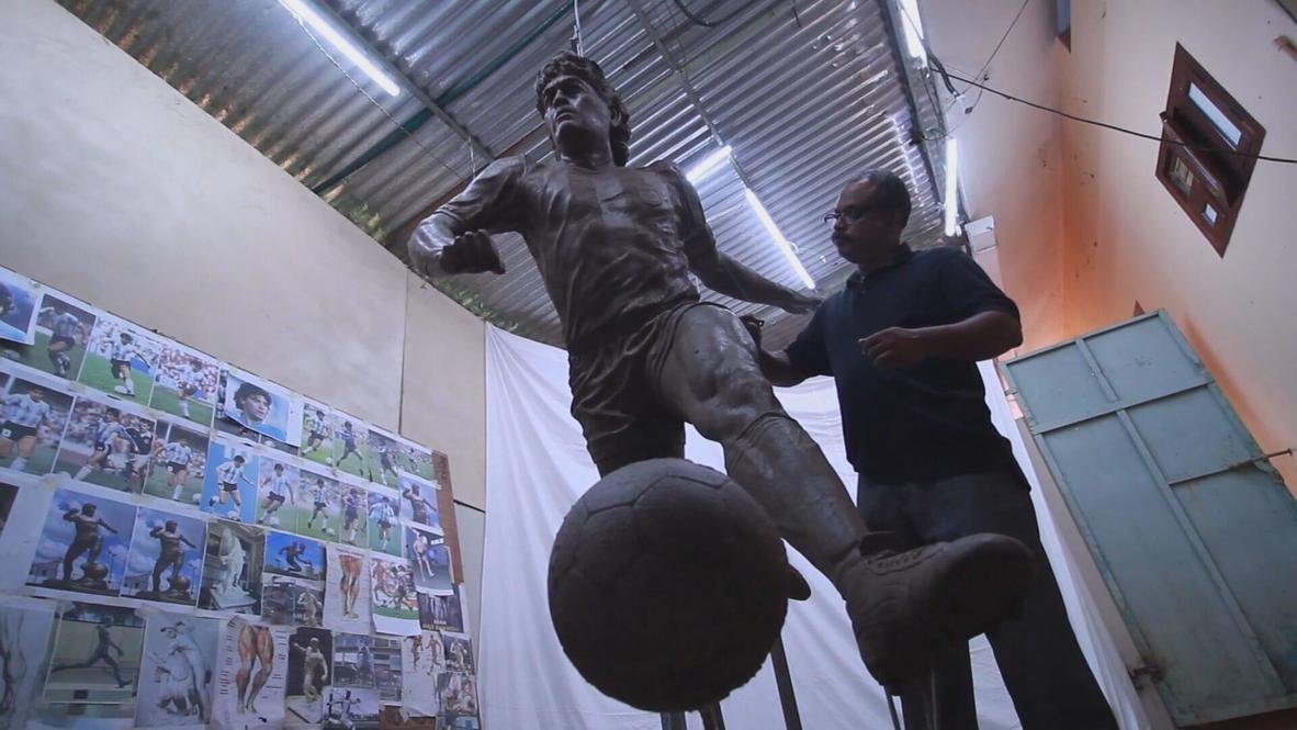 Titan of the game! Indian sculptor creates huge statue of football legend Diego Maradona in Kerala