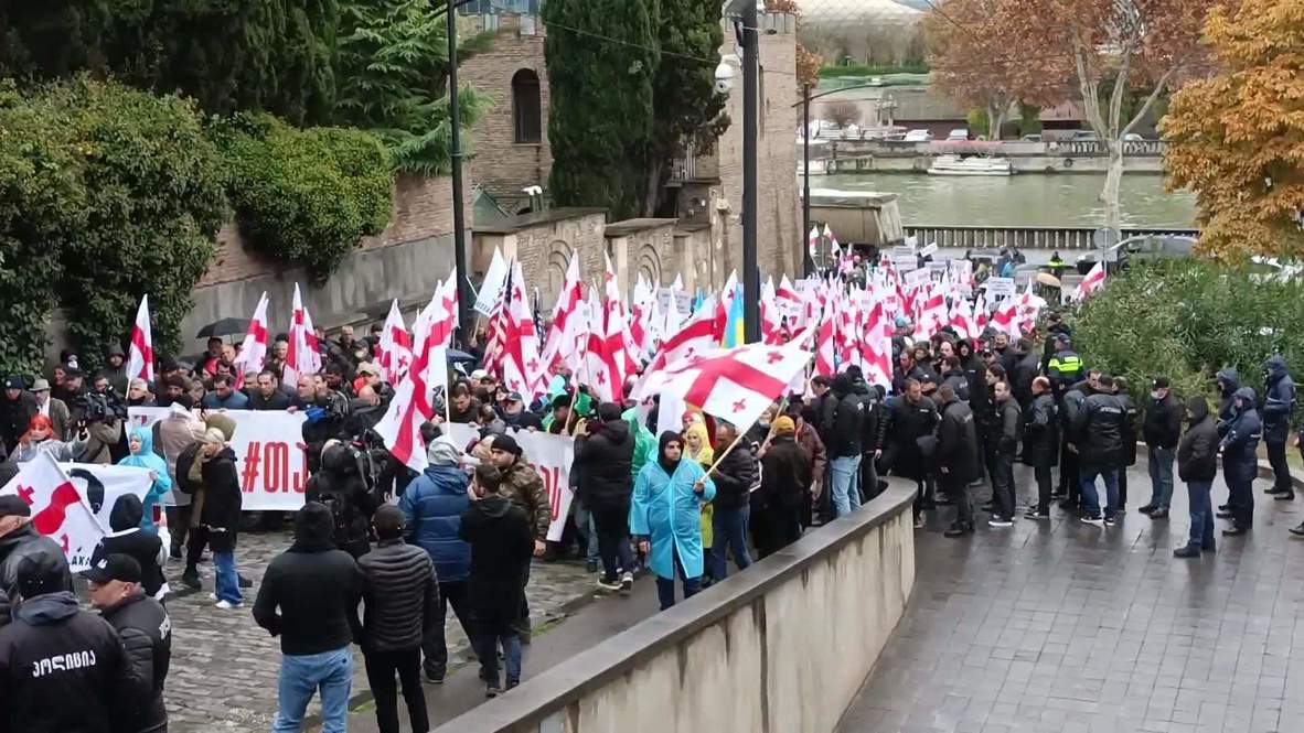 Georgia: Saakashvili supporters rally outside ruling party office in Tbilisi