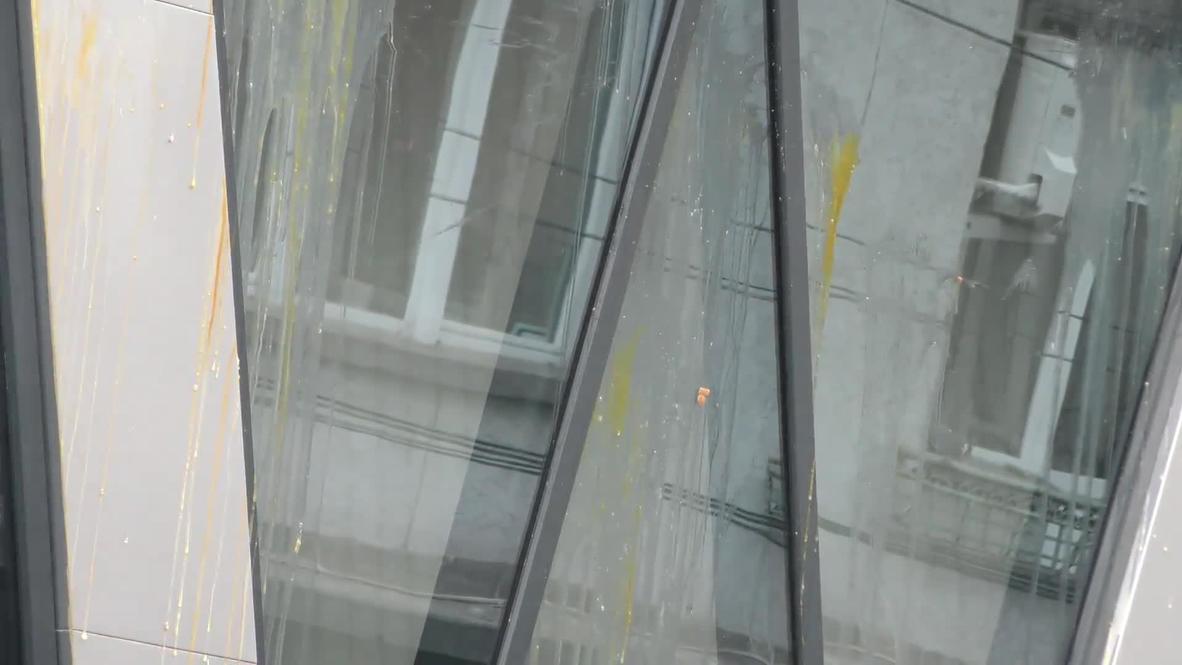 Bulgaria: 'We are not slaves' - Anti-euro protesters throw eggs at EU building in Sofia