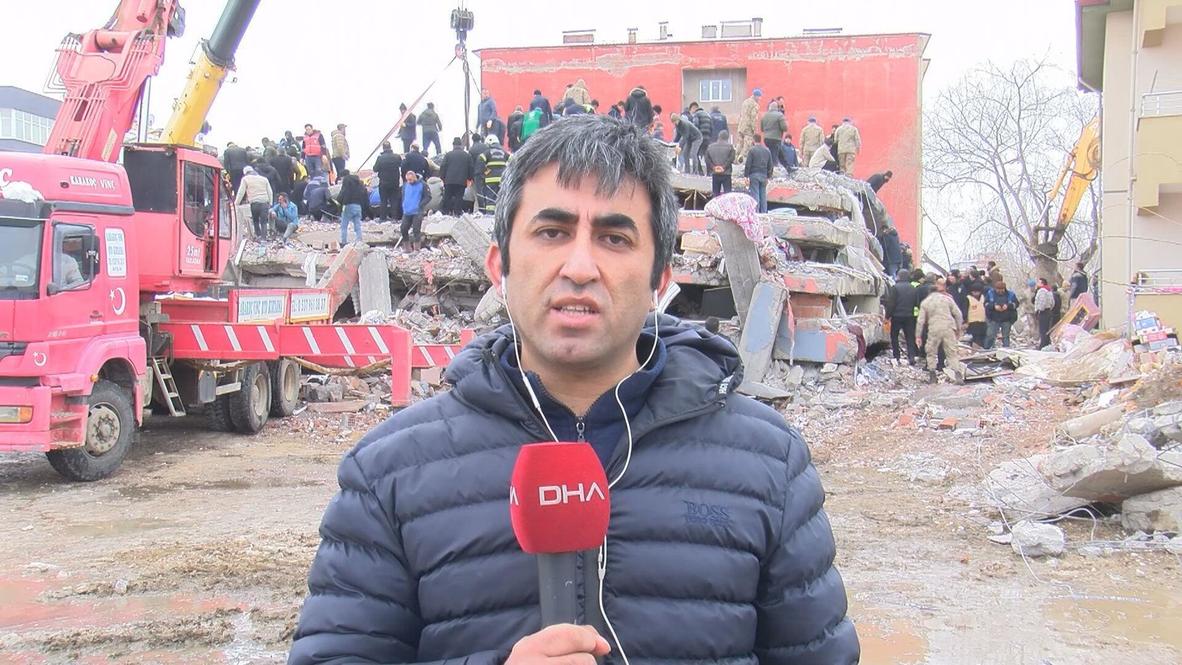 Turkey Buildings collapse while reporter is live as earthquake hits