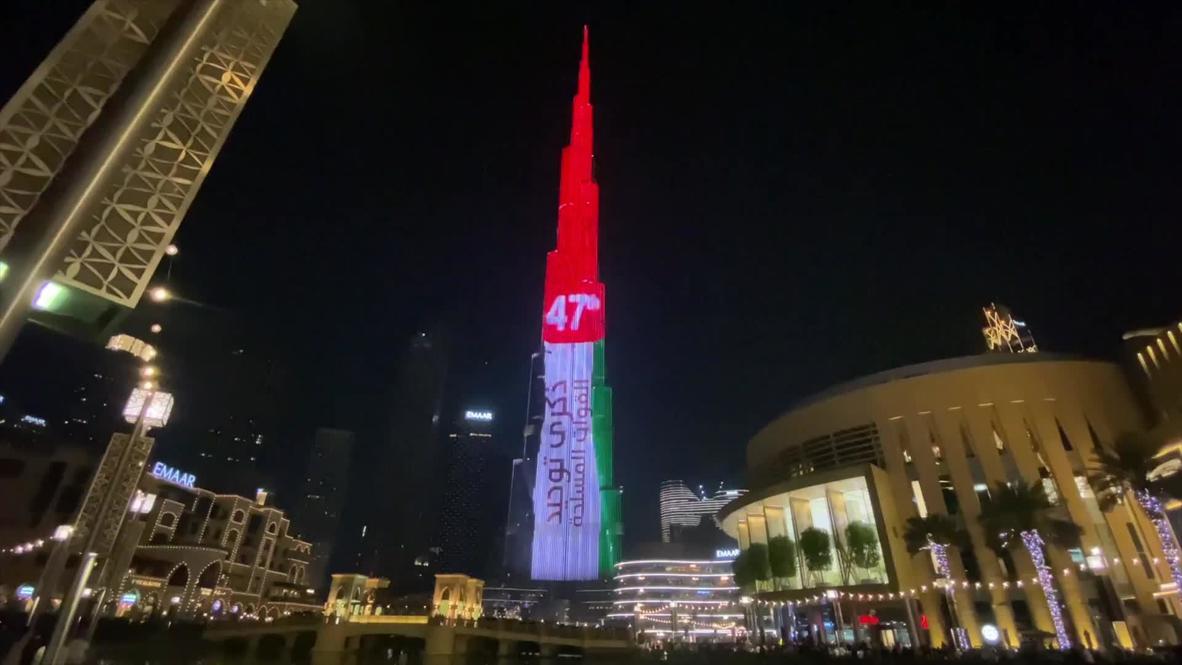 UAE Dubai celebrates 47th Armed Forces Unification Day lighting up