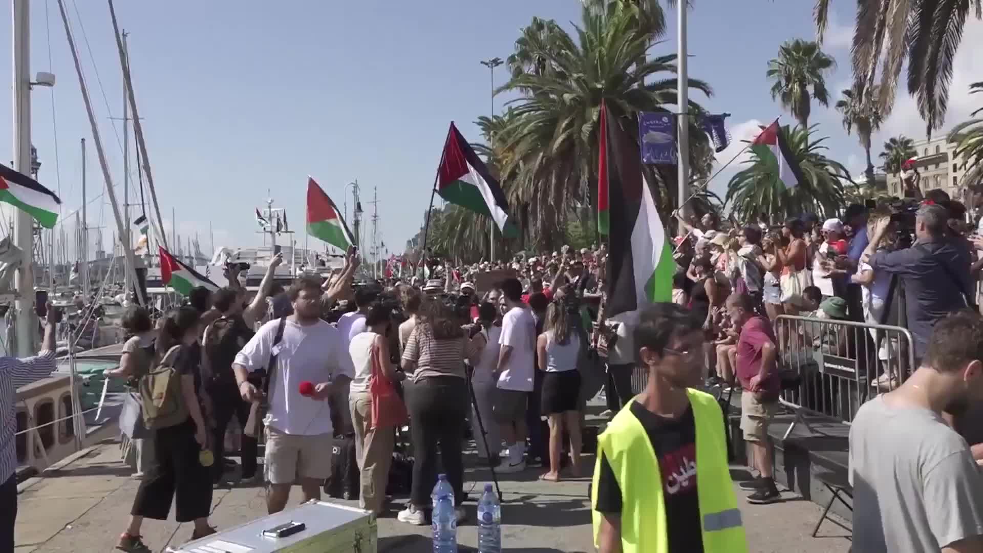 Bound for Gaza - Global Sumud Flotilla vessel moors in Barcelona preparing to pass Israeli siege delivering aid to Palestine