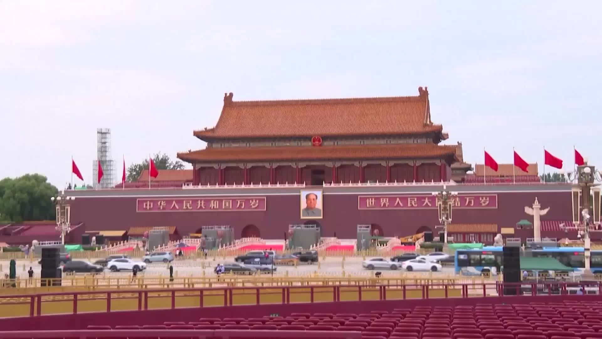 All eyes on Beijing - Tiananmen Square dressed up in reds as China prepares to host grand V-Day celebrations