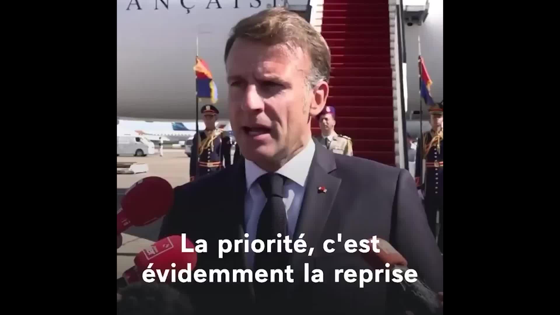 Macron pushes for immediate humanitarian operations in Gaza upon landing in Sharm el-Sheikh for peace summit